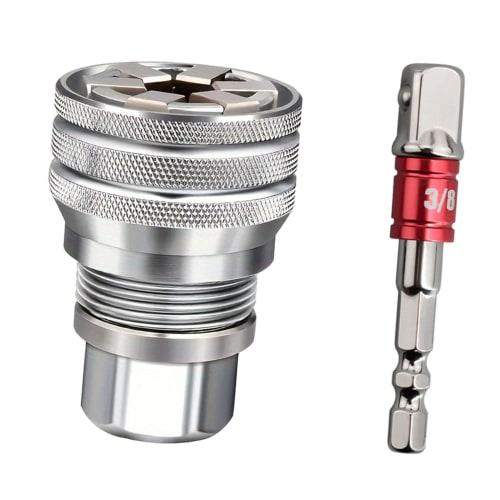 

MERIGLARE Universal Socket Wrench Set, Adjustable, Automatic Size Adjustment, 10-19mm, Standard 10-19mm, Power Drill Adapter Sleeve, Hex Shank Drill A