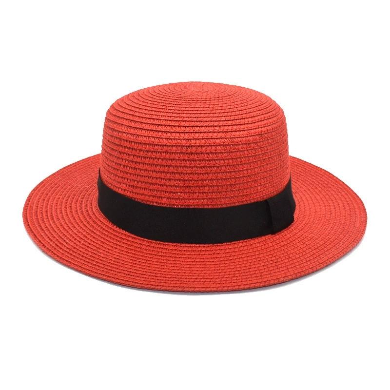 Summer Sun Protection Beach Flat-Brimmed Straw Hat Straw Woven Sunshade Hat Beach Wide-Brimmed Hat