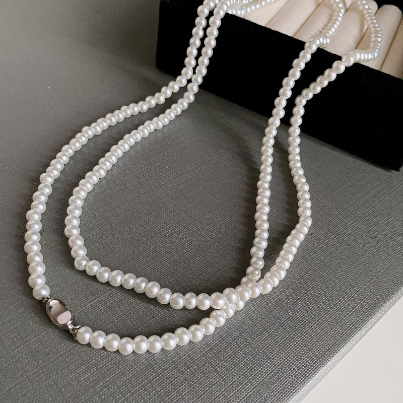 French round long multi-layer pearl ingot necklace temperament collarbone chain sweater chain necklace jewelry women