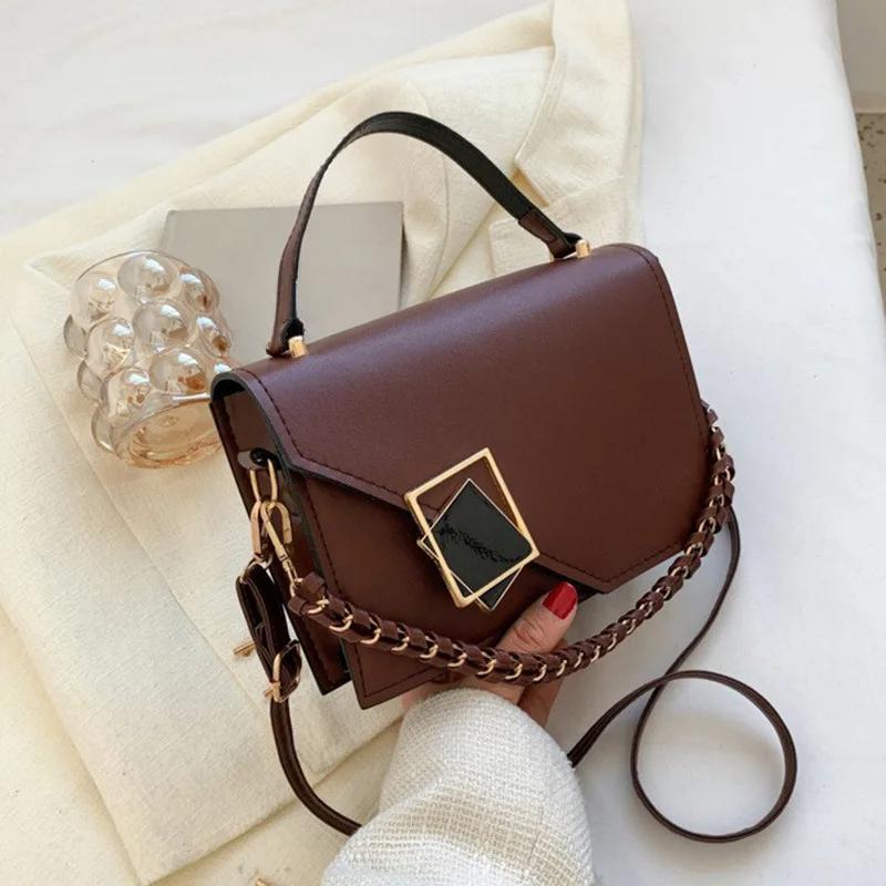 Buckle Trend Crossbody Bag Women PU Leather Square Shoulder Bag