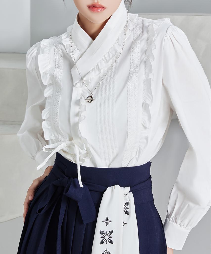 TM3 Baekhwa Lace Hanbok Long Sleeve Shirt White