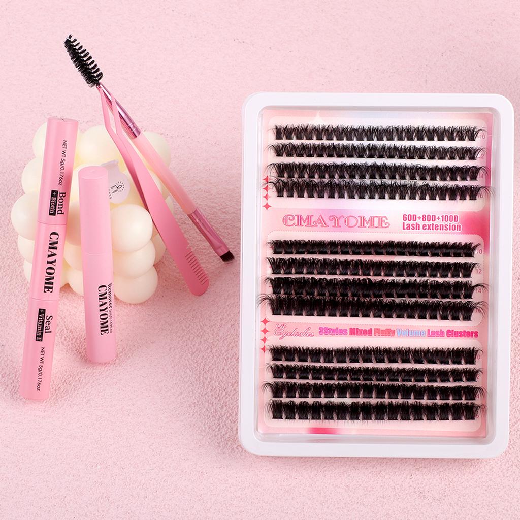 Diy False Eyelashes Single Tuft Of Thick 60D + 80D + 100D False Eyelashes Set With Glue Tool