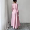 European and American Cross-border New Waist and Thin Temperament High-end Dress Women's French Single-breasted Square Collar Pleated