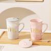 Nordic Ceramic Couple Mug with Lid and Spoon - Stone Pattern Gift Cup for Company Events