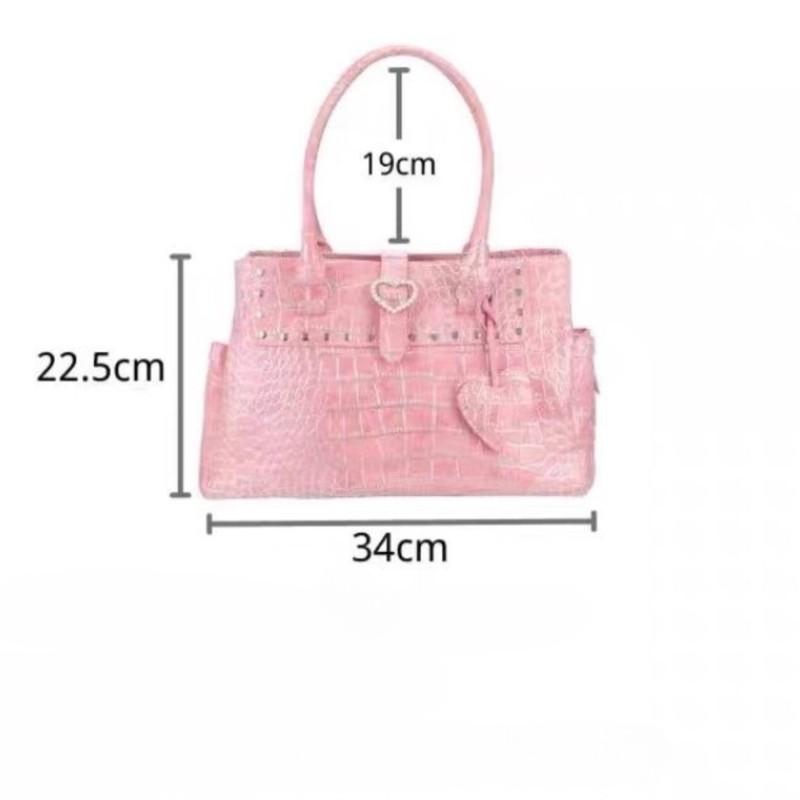 JIAERDI Hot Girl Rivet Crocodile Embossed Tote Bag Women Sweet Leather Large Capacity Shoulder Bag Ladies Heart Pink Y2k Handbag