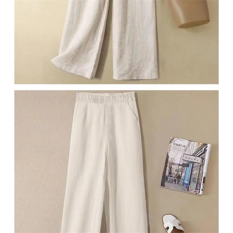 Leinen Weiter Bein Hosen Damen Sommer Dünn Elastisch Hohe Taille Lange Hosen Herbst Lässig Locker Gerade Hosen
