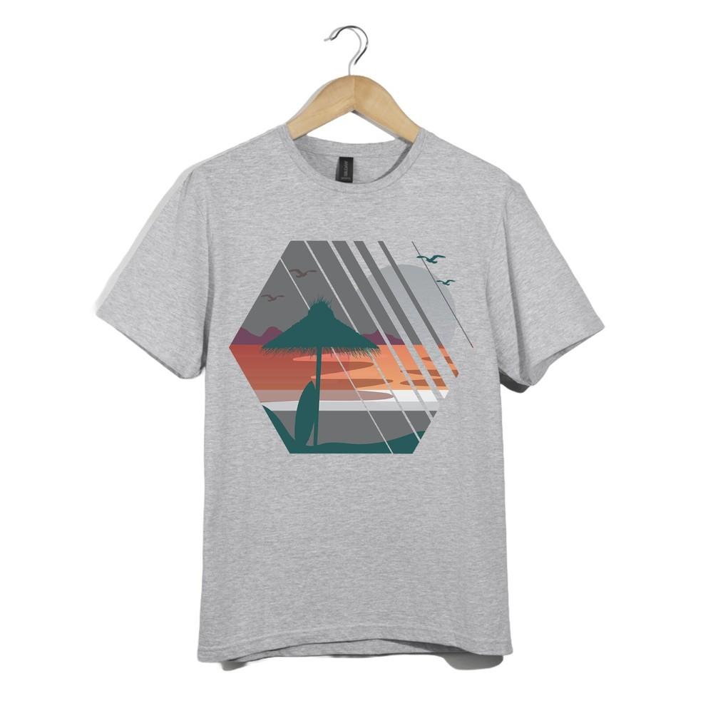 

Minimal Sunset Beach T-Shirt – Geometric Tropical Vacation Graphic Tee Unisex XL