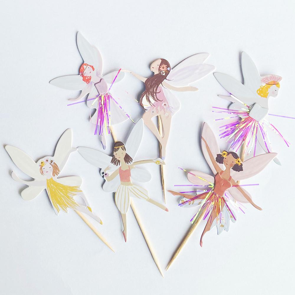 12/24/36PCS Fairy Cupcake Toppers Wing Angel Flower Fairy Cake Topper Ballet Dancer Fairy Birthday Party Decorations Baby Shower