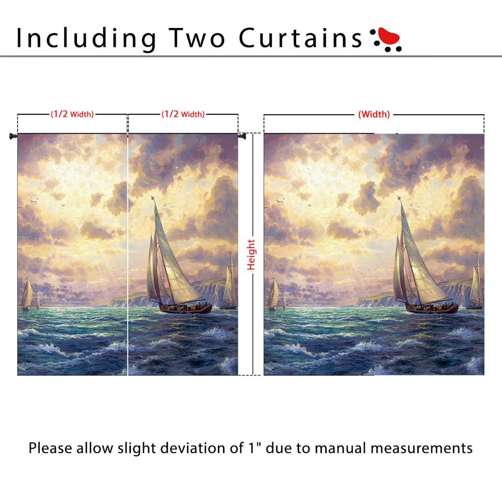Set Of 2 Ocean Sailboat Pattern Printed Curtains Suitable Living Room Bedroom Office Sliding Window Home Decoration Made Polyester Great Treatment
