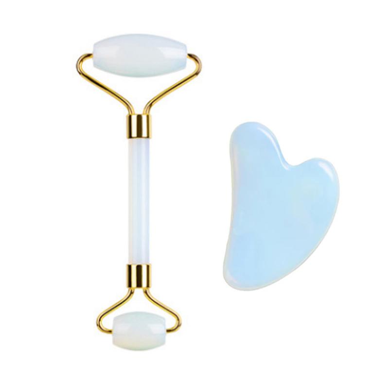 Opalite Jade Massage Roller Gua Sha Set Opal Quartz Crystal Facial Skin Lifting Anti Wrinkle Gouache Scraper Jade Massager
