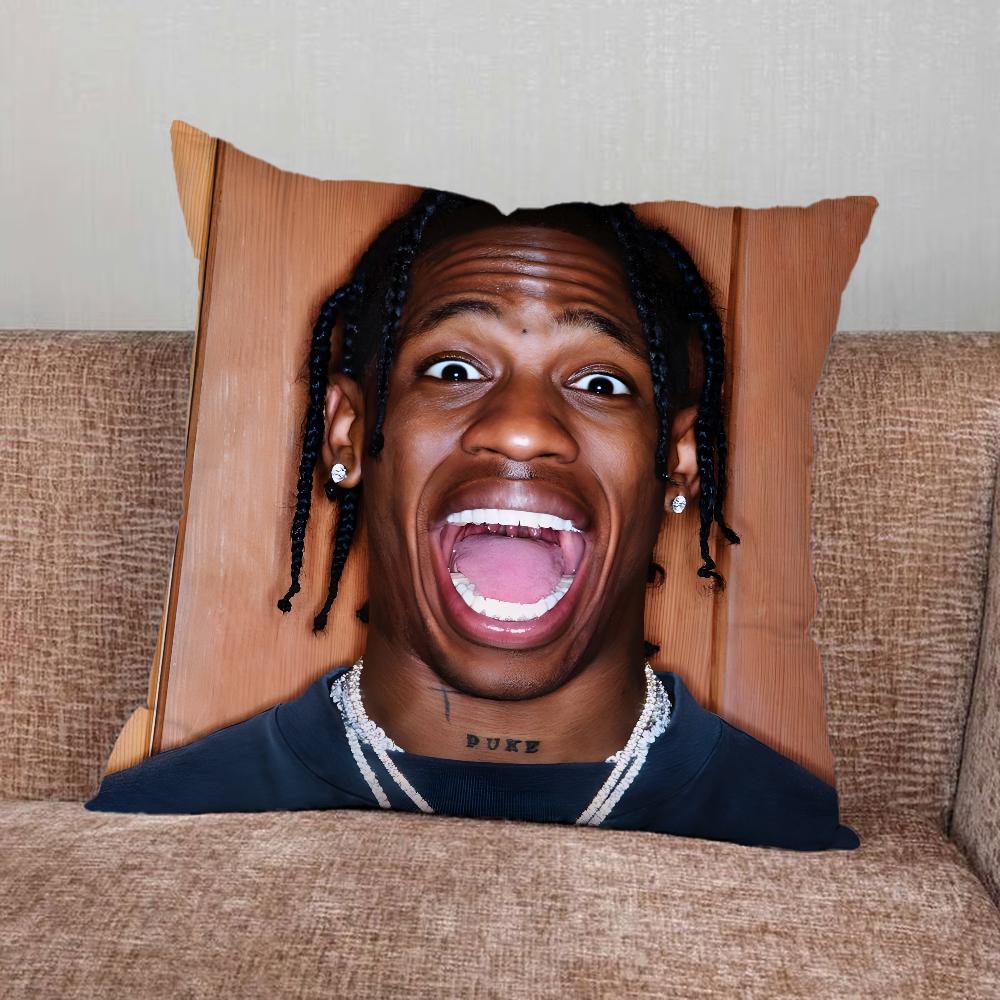 T-Travis Scott Rapper Pillow Case For Home Bedroom Car Office Decoration Living Room Sofa Cushion Cover Suitable