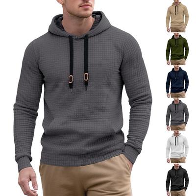 Europäische Größe Herren-Freizeitpullover mit Jacquardmuster, Tasche, kleinem Quadratmuster, gestepptem Baumwollstoff, Kapuze