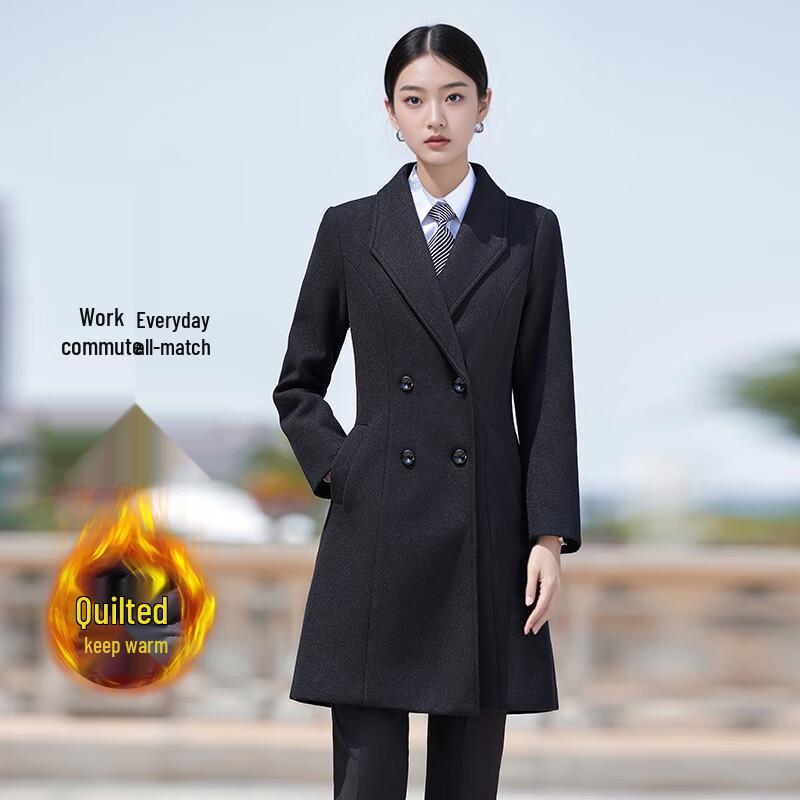 Women s Black Double-Breasted Autumn Winter Wool Coat 4XL