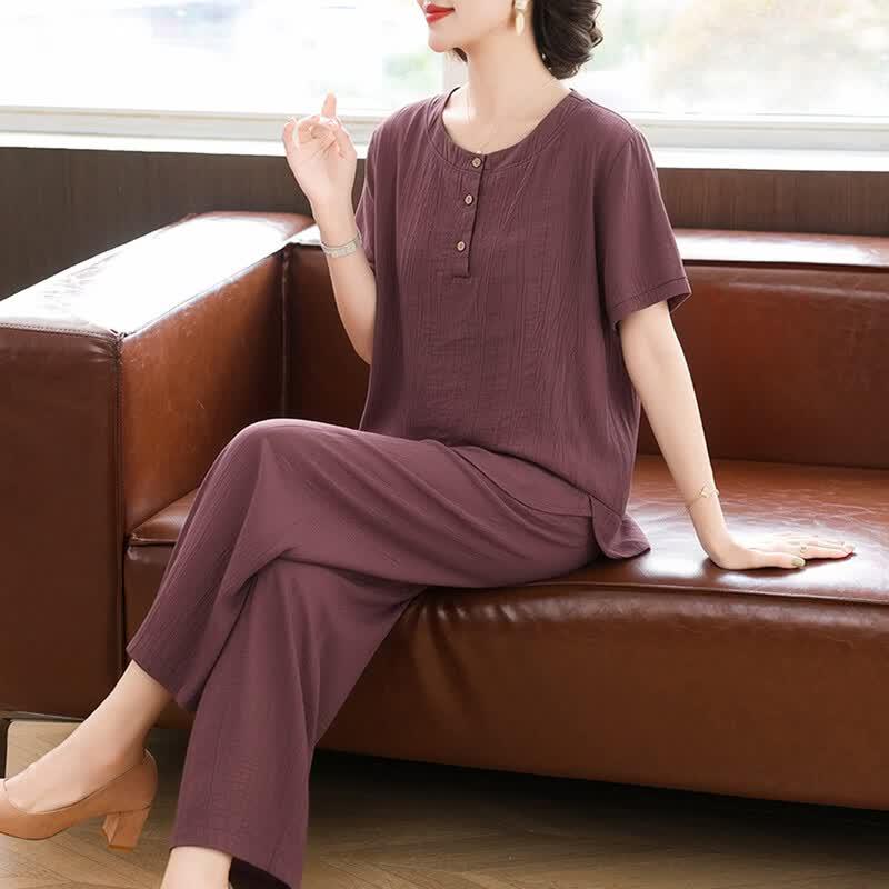 Yuzhaolin Women's Summer Cotton-Linen Two-Piece Set