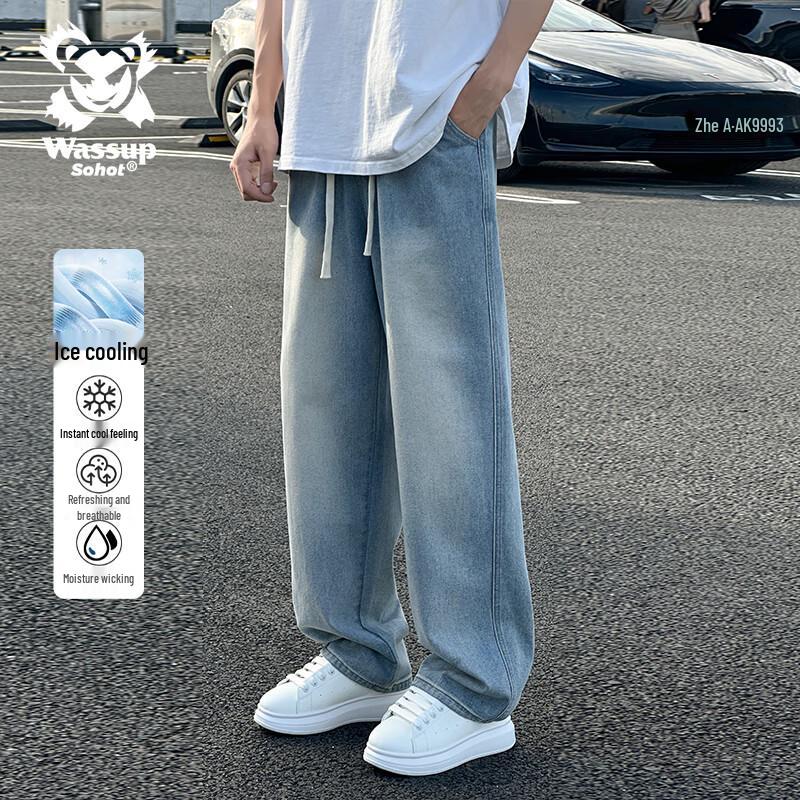 Wassup Sohot Men s Summer Cool-Feel Loose Straight Denim Jeans 2XL