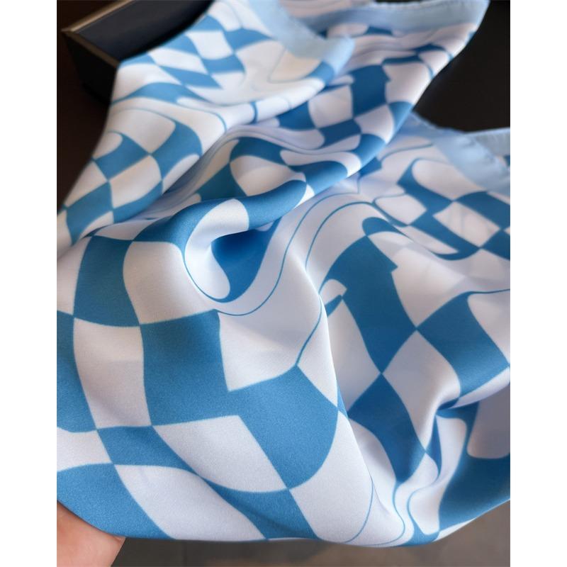 Women S Wave Checkerboard Printed Square Scarf For Sun Protection