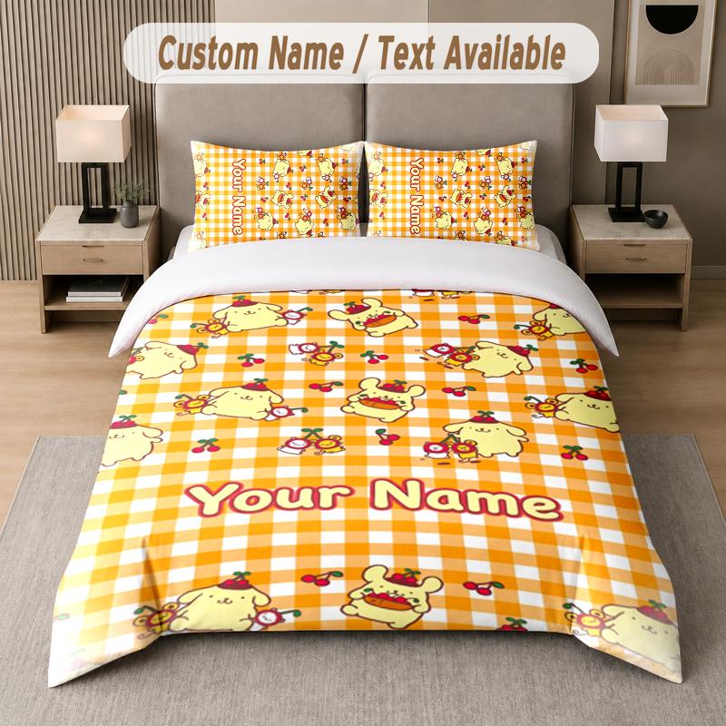 Custom Name Pompompurin 3Pcs Duvet Cover Set Personalized Text Bedding Pillowcases Bedroom