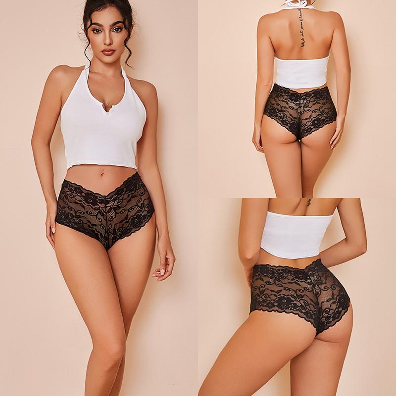 FINETOO Koronkowe majtki damskie z kwiatowym wzorem, oddychające bokserki, bielizna damska