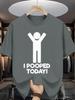 Unisex Charcoal Crew Neck Tee Minimal White Raised Arms Stick Figure I Pooped Today Odd Funny Self Care Humor Soft Cotton Male Tops