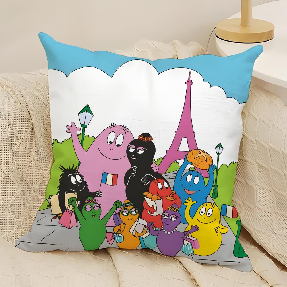 Cute Cartoon Barbapapa Pillow Case Natural Linen DoubleSided Printing Sofa Home Decor Cushion Cover