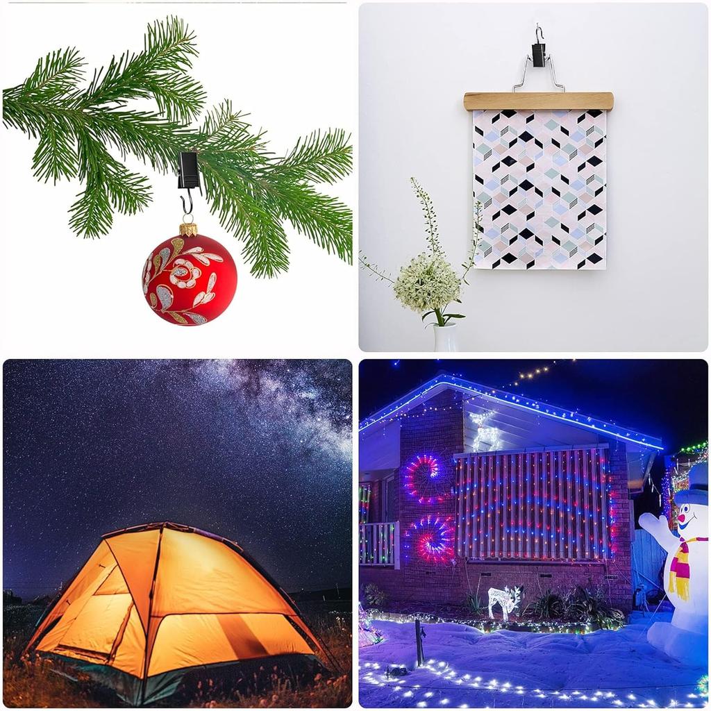 JANYUN 30 Pack Small Heavy-Duty Hook Clip Set Metal Curtain Hangers Clips for Clip Photo Home Decoration Art Craft Display - Black