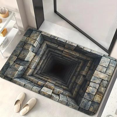 3D Steinbrunnen Illusion Teppich Eingangstürmatte Abstrakt Geometrischer Teppich für Wohnzimmer Schlafzimmer Heimdeko Waschbare Fußmatte