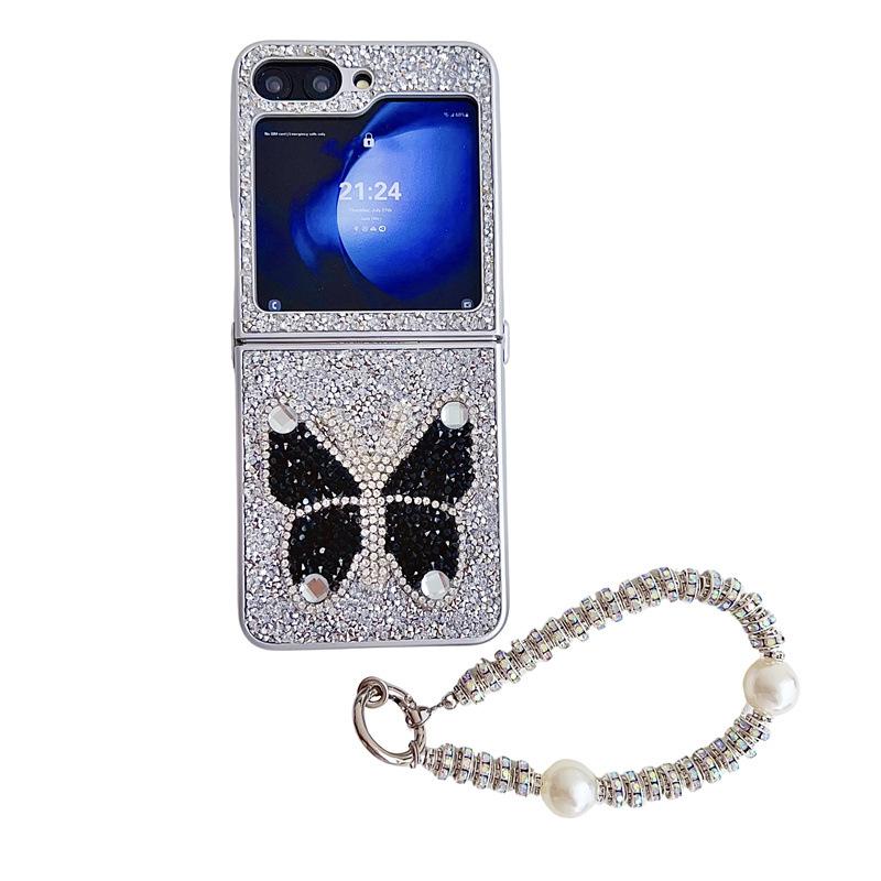 Tide Brand Glitter Is Suitable for Samsung ZFlip5 Mobile Phone Case, Folding Rhinestone Bow Zflip4/3 Portable Protective Case.