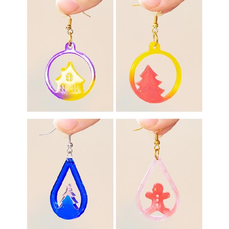 Set of 4 Christmas Inspires Earring Epoxy Mold Customized Earring Pendant Mold for Craft Enthusiasts Jewelry Making Tool