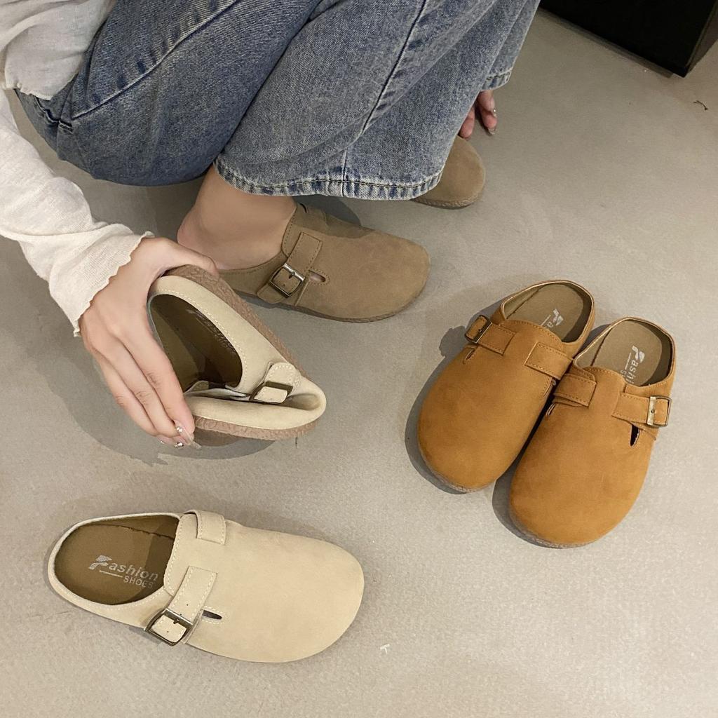 Lazy Boken Flat-bottomed Casual Half Slippers 2025 Spring and Summer New Super Fire Outer Wear Bag Head Half Slippers Women