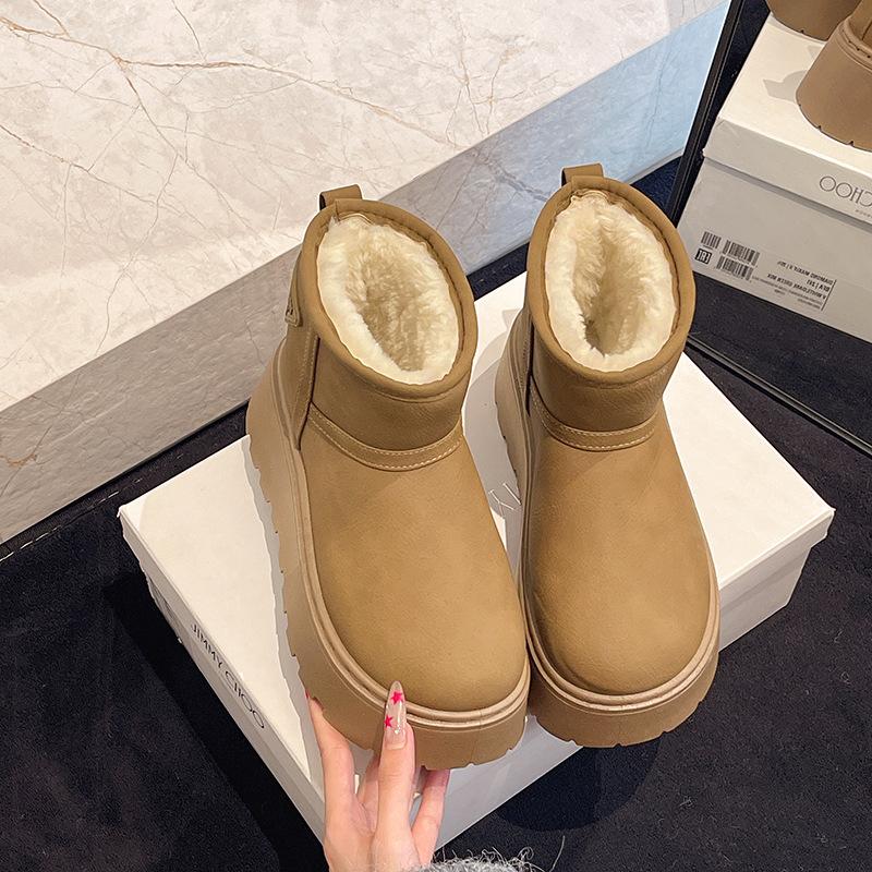 [Fanfna] Retro Platform Snow Boots for Women's 2025 Winter New Velvet Thickened Warm Wear-resistant Non-slip Cotton Shoes