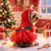 Festive Red Plaid Pet Dress Dogs Cats Warm Winter Holiday Tutu Skirt With Reindeer Design