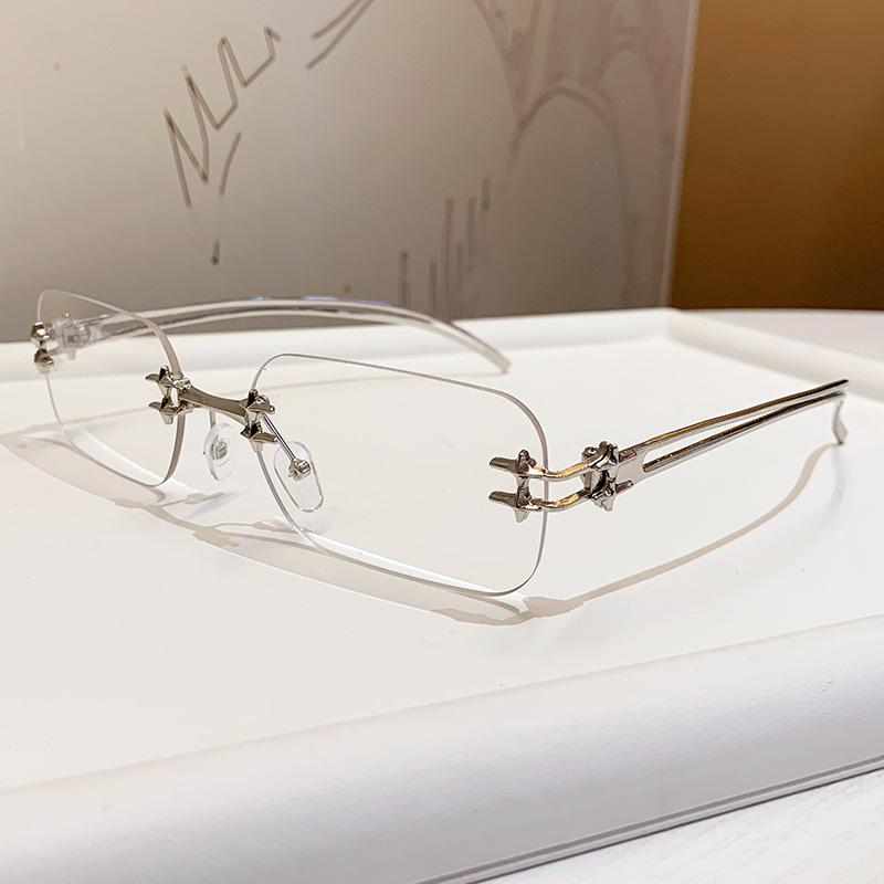Square metal frameless sunglasses new sunglasses Douyin Internet celebrity same sunglasses concave shape women as shown