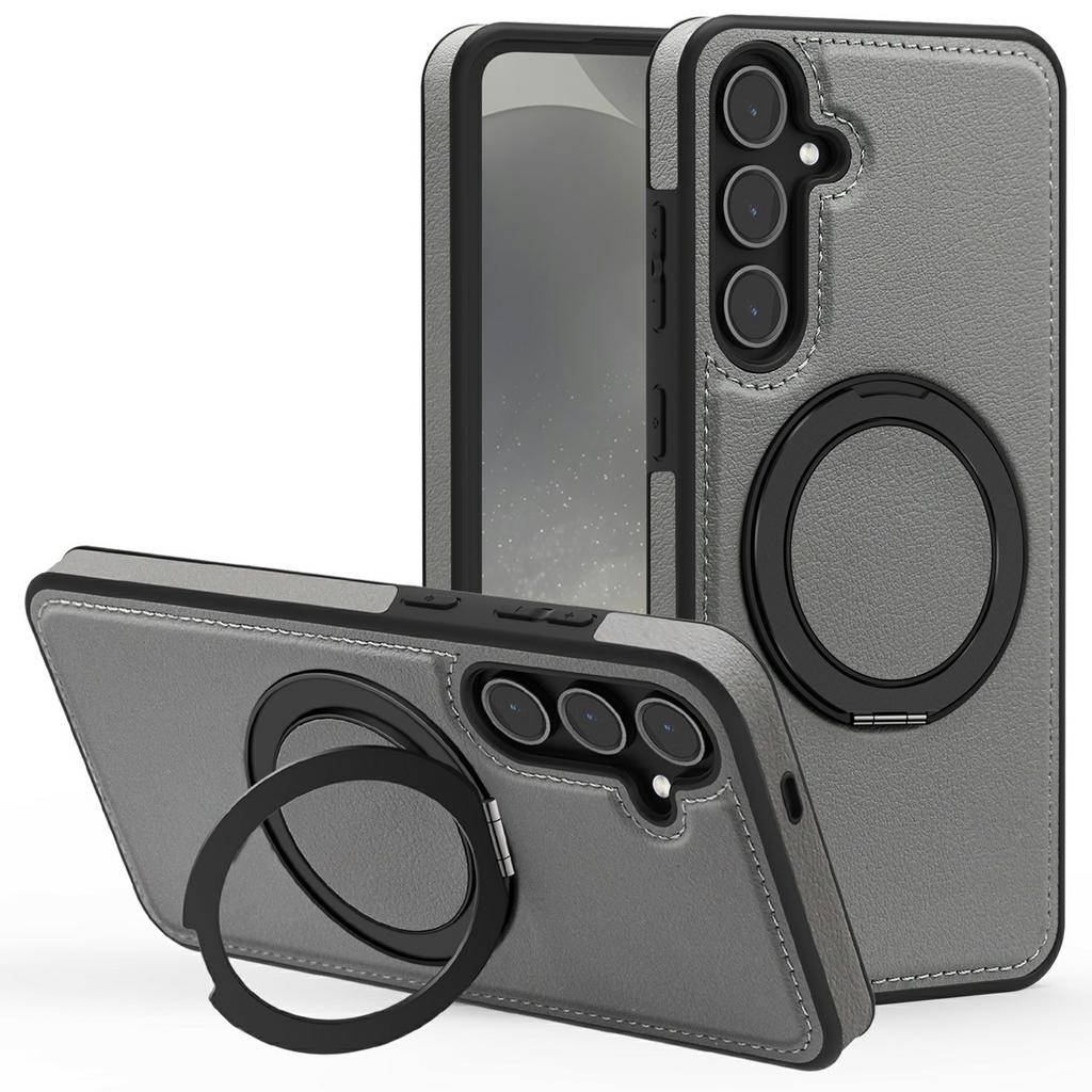 For Samsung Galaxy S25+ Case with Ring Kickstand Magnetic Case PU Leather Back Cover
