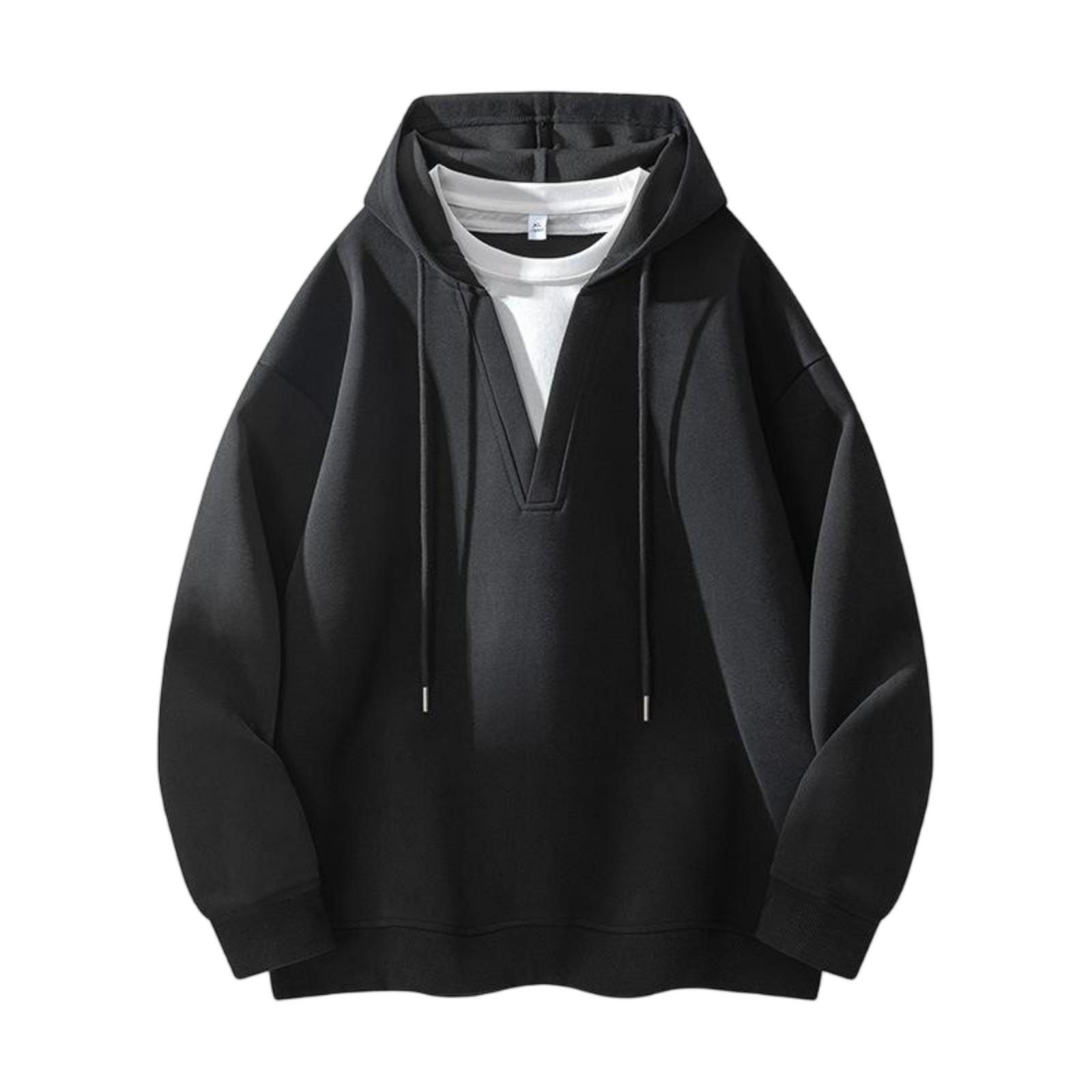 

Мужская свободная толстовка-пуловер с капюшоном однотонная модная повседневная спортивная куртка большого размера XXXL чёрный