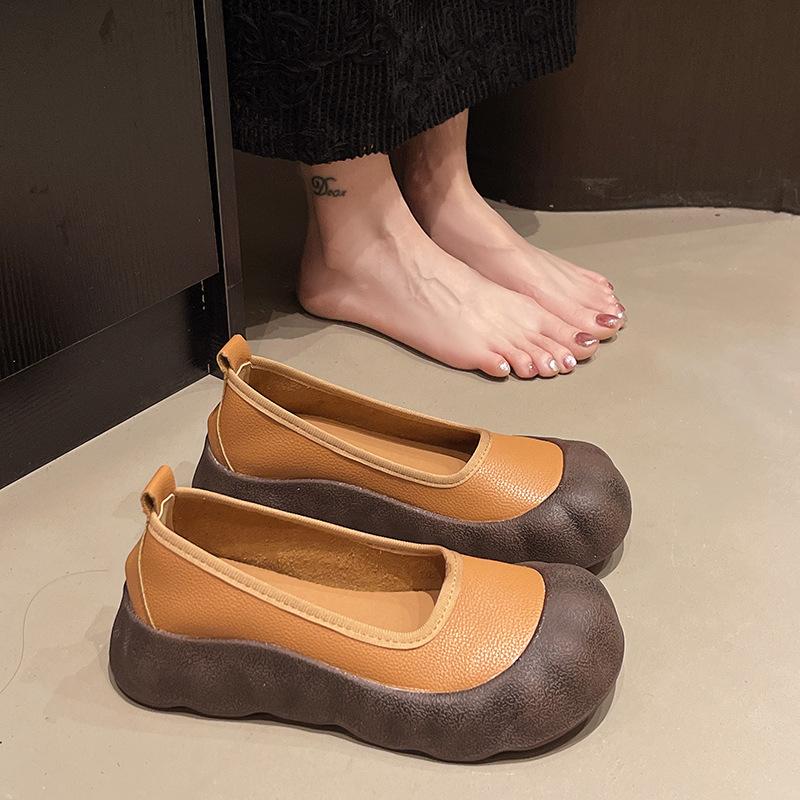 

Ретро туфли-лодочки с круглым носком, женские весенне-осенние новые на плоской подошве, повседневные, на одном педале, детские 40 абрикосовый