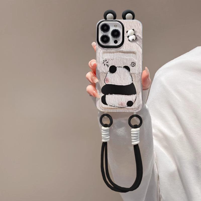 

Текстурная фигурка панды подходит для iPhone 16, чехол для телефона 15PRO, чехол для карт, шнурок 14, силиконовый противоударный 13, креативный X iPhone 14 Pro