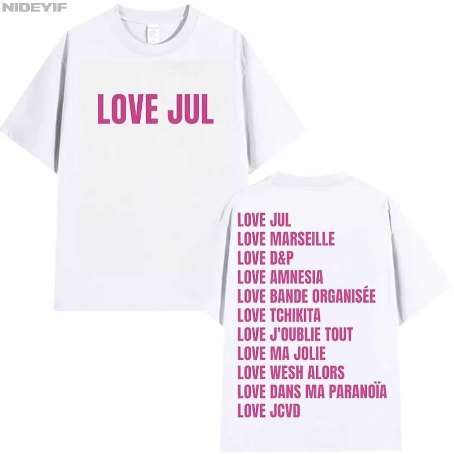 Frankreich Rapper Jul Tour 2026 T-Shirt für Unisex Damen HipHop Streetwear Oversized Tops 100% Baumwolle T-Shirt SCHWARZ JUL20