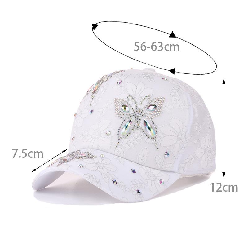 Women Baseball Cap Flower Butterfly Rhinestone Lace Breathable Sunshade Curved Brim Fashion Cap Street Dance Party Casual New