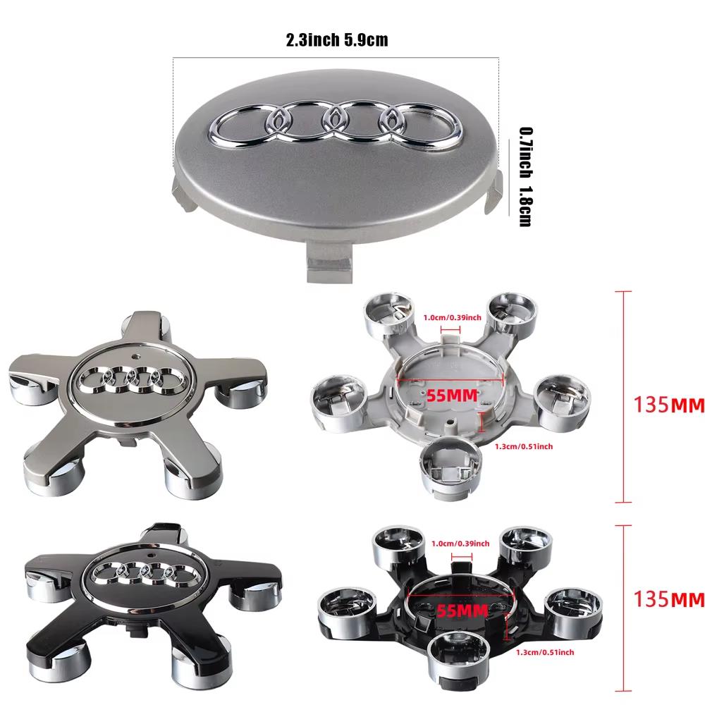 For Audi B7 4Pcs 59/135mm Car Wheel Center Hub Caps Cover For Audi A1 A3 A4 A5 A6 A7 S3 S4 S5 S6 RS3 RS4 RS5 Q3 Q5 Q7 Replacement Accessorie