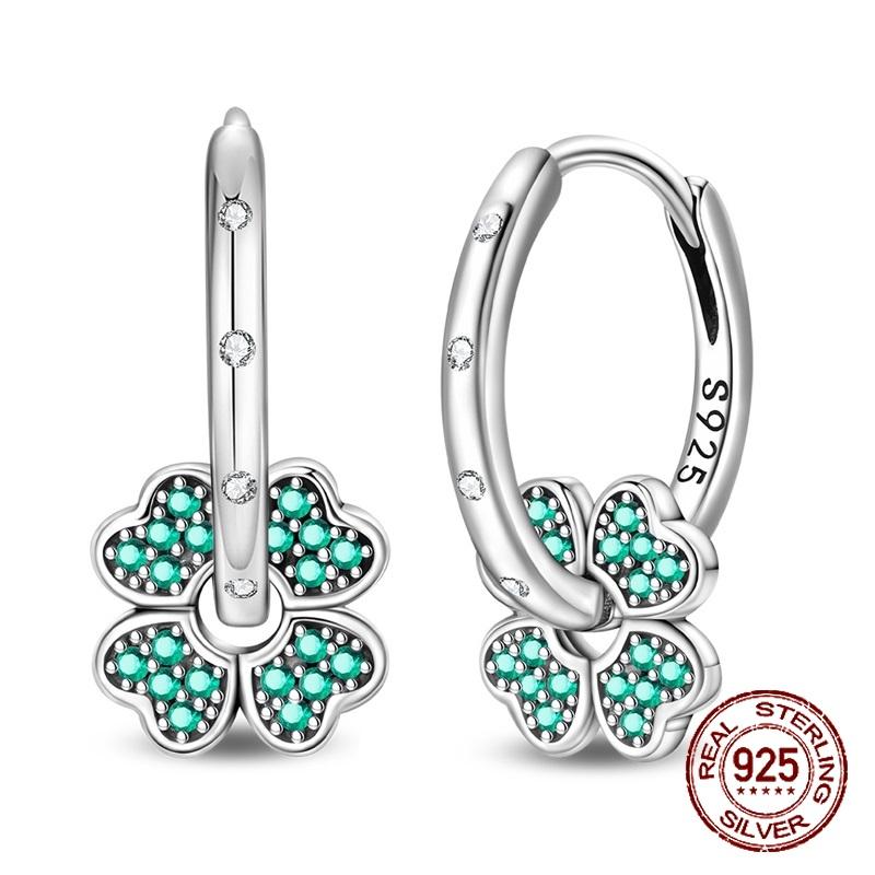 New in 925 Silver Lucky Clover Earrings for Women Girl Green Leaf Ear Studs Fine Jewelry Fashion Luxury Anniversary