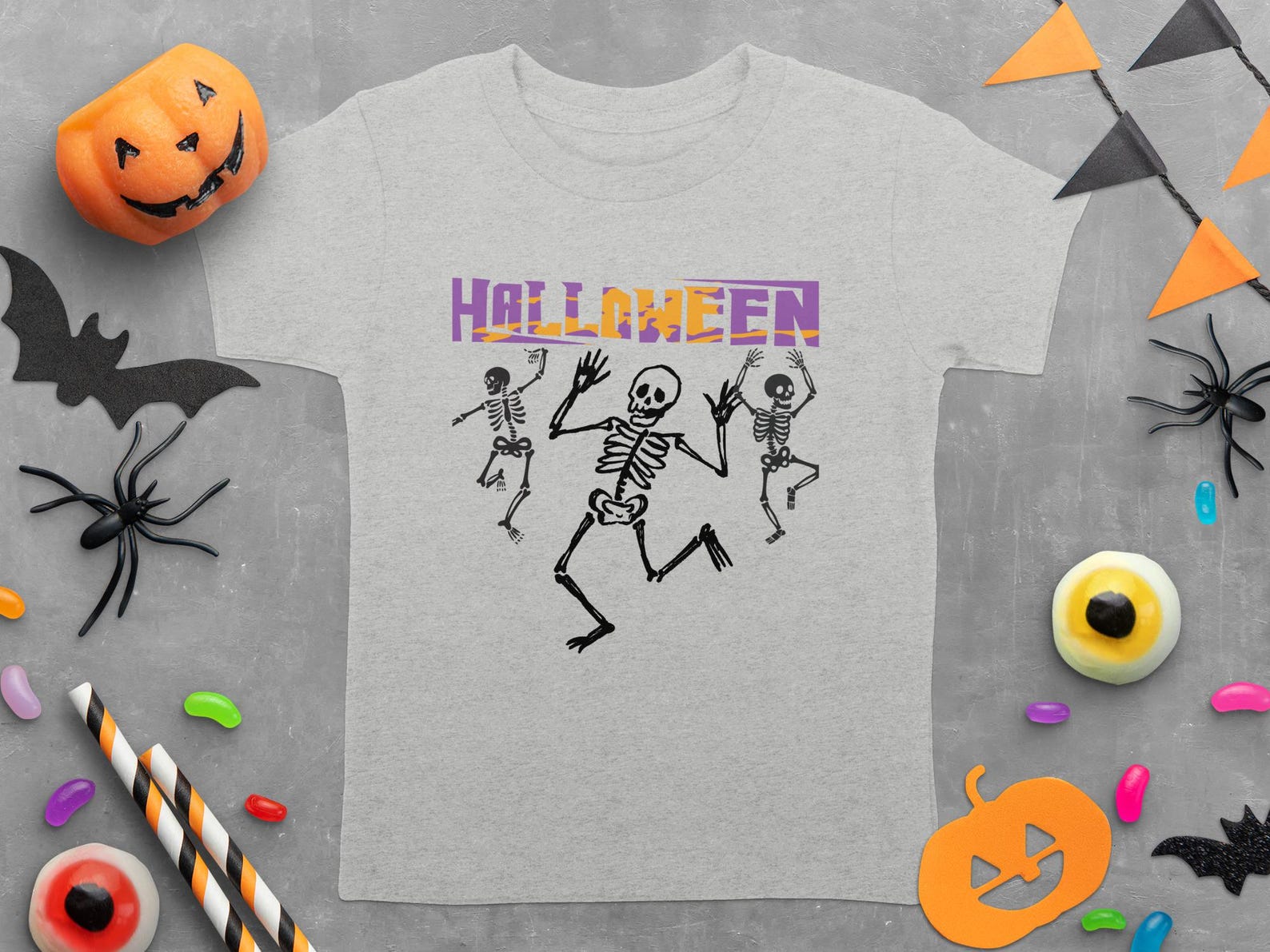 Halloween Dancing Skeletons T-Shirt, Retro Spooky Season Party Tee 4XL