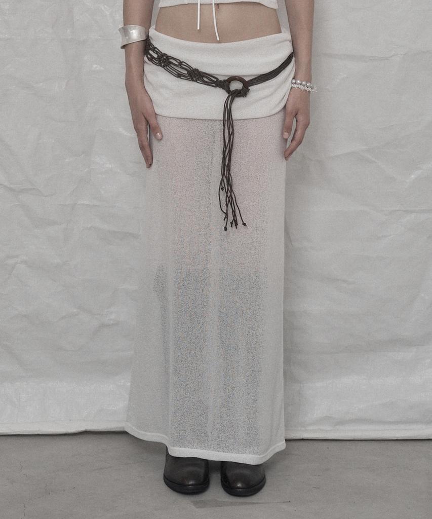 Eonibeu See-Through Shirring Long Skirt Set White