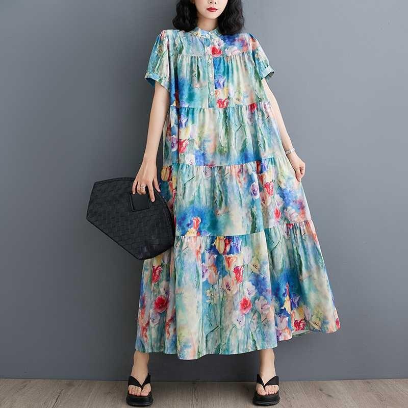 Neue lockere Übergröße Mode Druck Skinny Midikleider