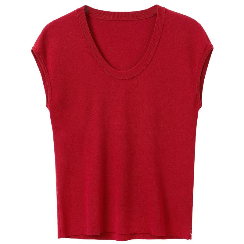 Sancai Women s U-Neck Short Sleeve Knit Top S