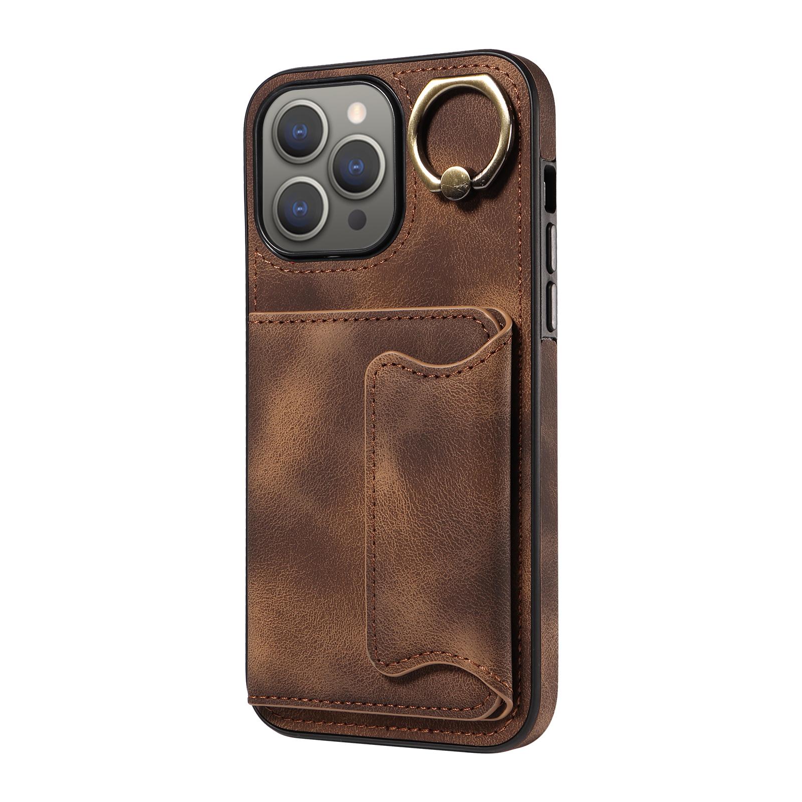 

Легкий чехол для телефона с отделениями для карточек и кольцевым кронштейном для iPhone XS, XR, XS Max, iPhone 7,8,7Plus,8Plus,11,11Pro,11Pro,iPhone 12,13,14,15... iPhone X коричневый