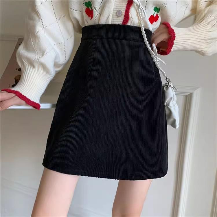 2024 Versatile Corduroy A-Line Midi Skirt - Petite Fit, Hip-Hugging, Anti-Exposure Design for Autumn/Winter
