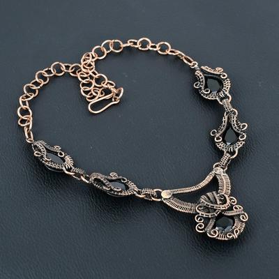 Black Spinel Gemstone Handmade Pure Copper Wire Wrap Jewelry Necklace For Women