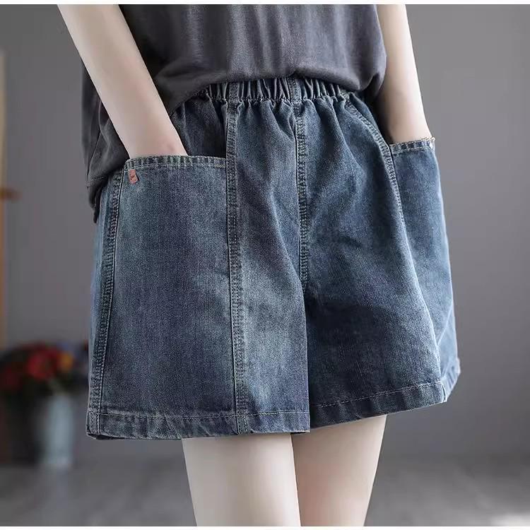 

Summer Sale: Women s Loose Fit Elastic High Waist Wide Leg Denim Shorts, Plus Size, Retro Style. 3XL (160-170 lbs recommended) синій