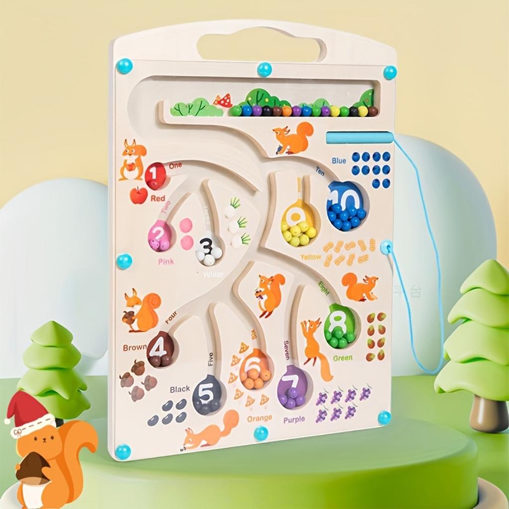 Children's Educational Maze Toy Ball Concentration Training Maze Magnetic Squirrel Foraging Digital Pen Ball