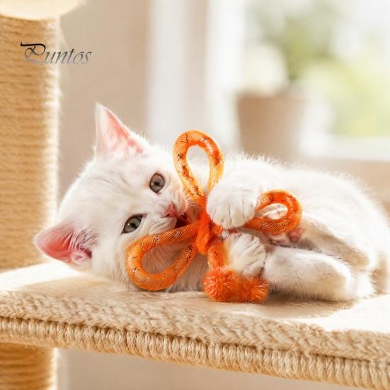 Kitten Enrichment Toys Mesh Tube Cat Toy, Butterfly Shape Interactive Chew Toy with Bells Flexible Bendable And Plush Balls, for Indoor Cats